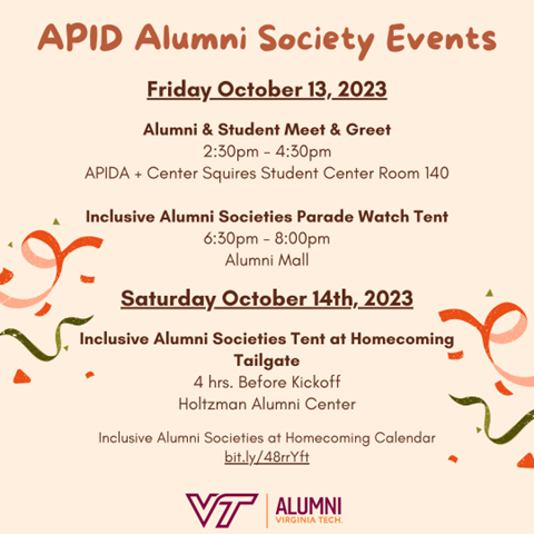 APID Alumni Reception Friday Oct 13 and Saturday Oct 14