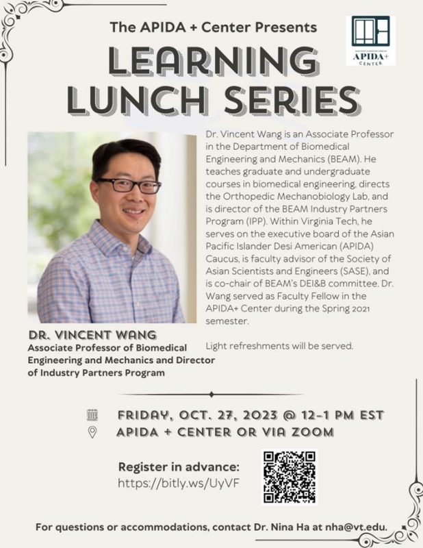 October Learning Lunch: Dr. Vincent Wang 