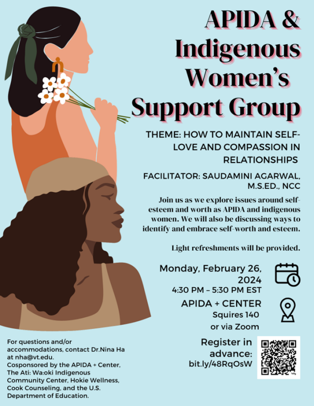 APIDA and Indigenous Womens Support Group February 26 from 4:30pm - 5:30pm