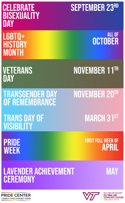 Pride Center Annual Events September 2023 through May 2024